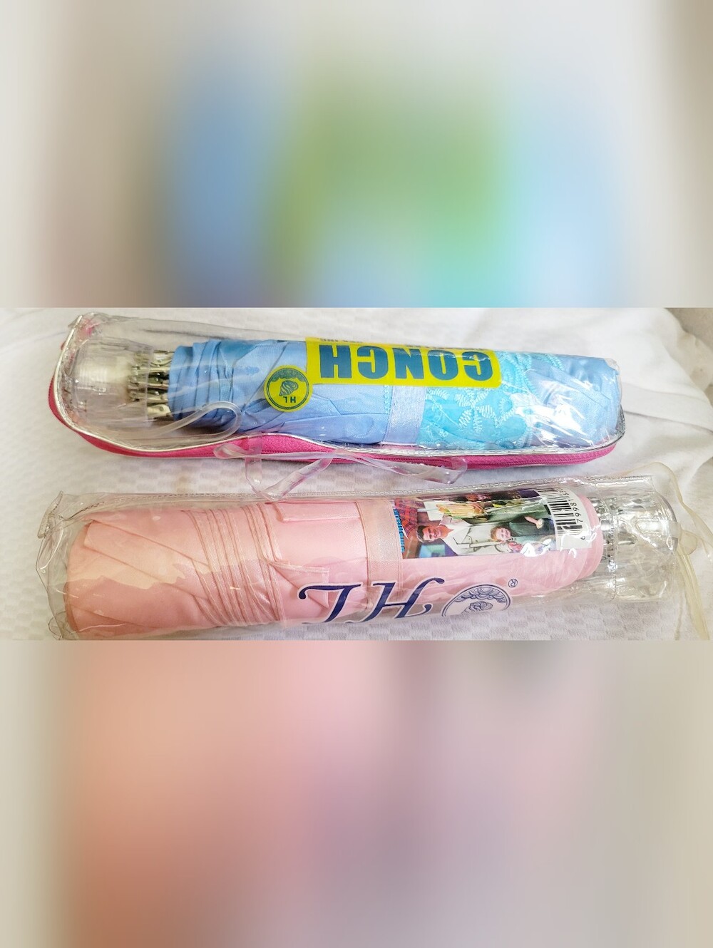 2 Beautiful Vintage Blue/Pink Lace Umbrella W/ Carry Case W/ Handle☂️ Brand New